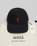 AMI Paris Black Cotton Cap with Ami de Coeur Embroidery