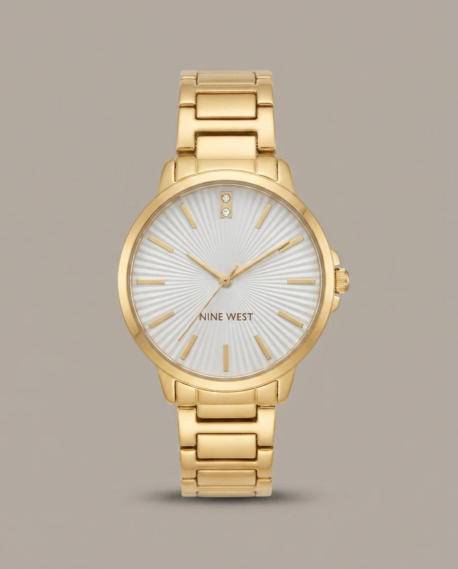 Nine West Women's Gold-Tone Round Bracelet Watch