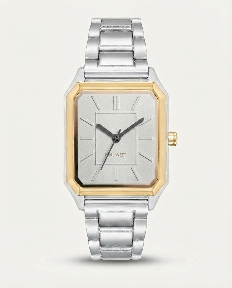 Nine West Two-Tone Square Link Bracelet Watch