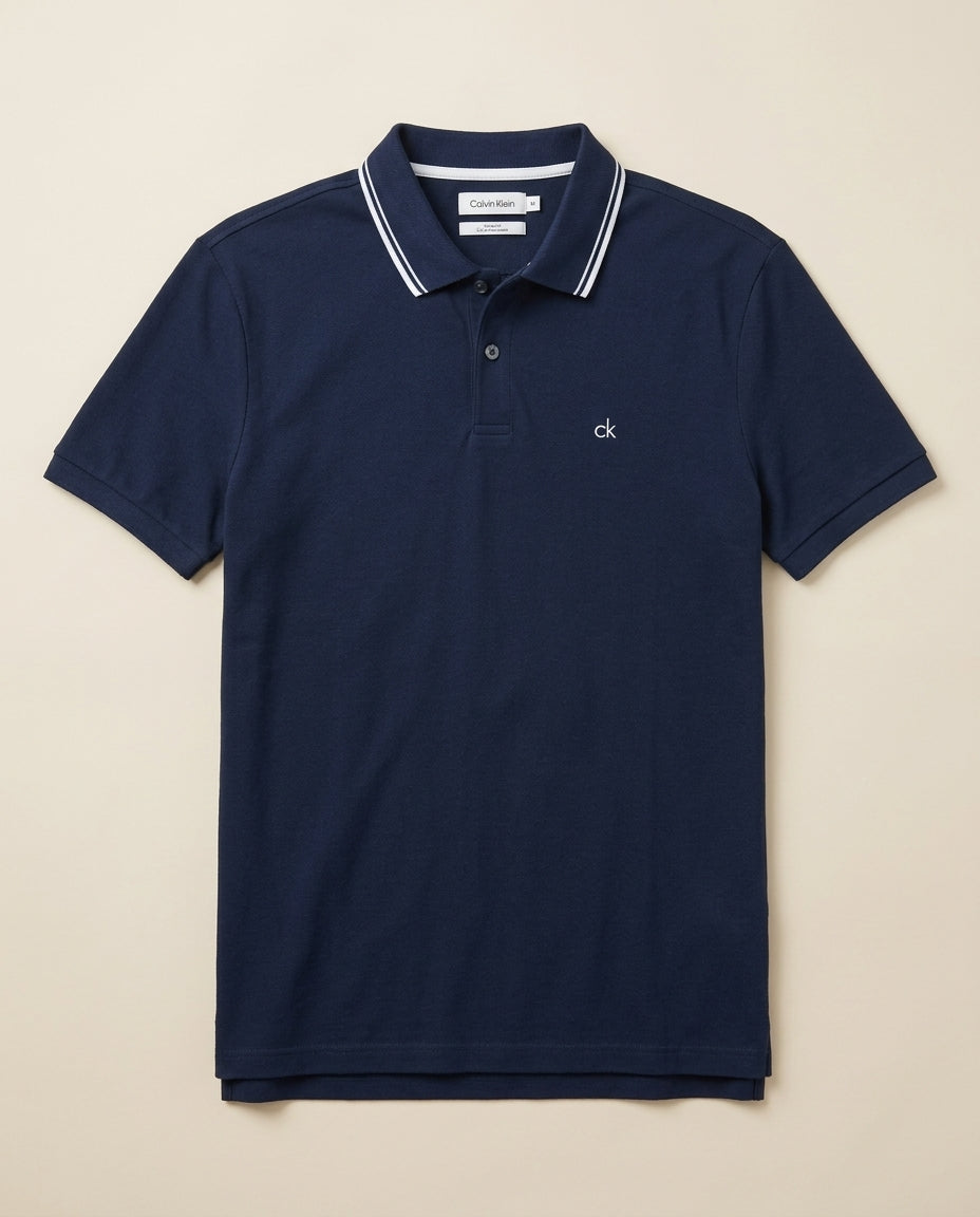 Calvin Klein Monogram Logo Piqué Tipped Classic Polo Shirt