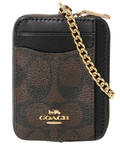 Coach Zip Card Case in Signature Canvas – Walnut/Black