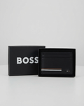 BOSS Faux Leather Card Holder with Signature Stripe Details