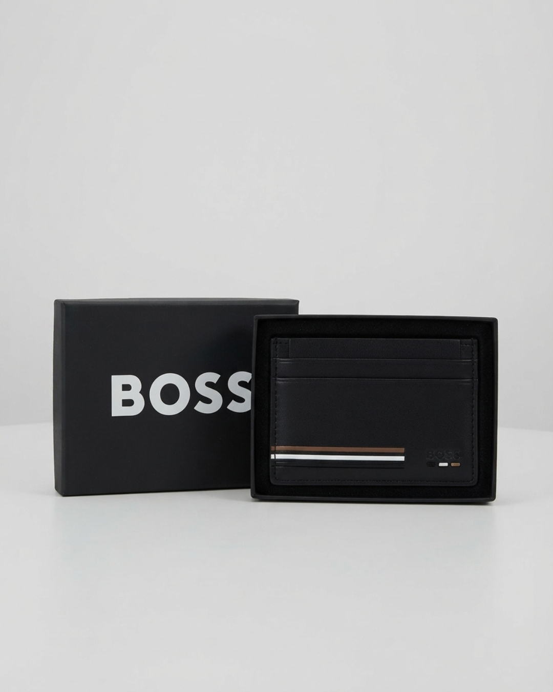 BOSS Faux Leather Card Holder with Signature Stripe Details